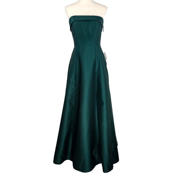 Alfred Sung Women's Green Strapless Satin Formal Gown With Pockets Size 6R NWT - Picture 2 of 15